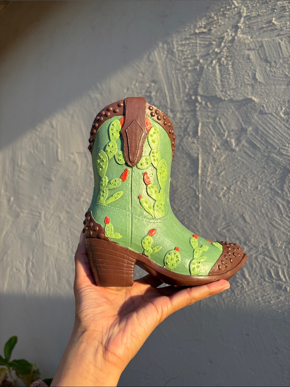 Green Cactus Western Boot Decor